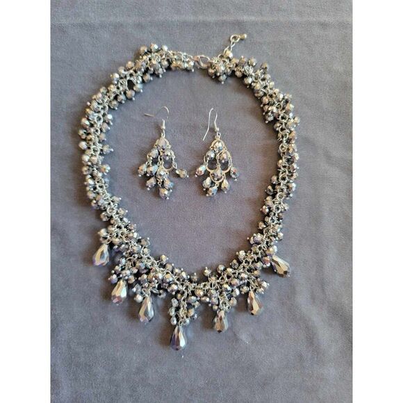 Black Crystal Necklace And Earring Set - Picture 1 of 2